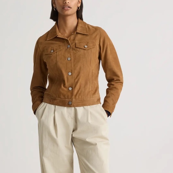 Quince 100% Suede Trucker Jacket Cognac Size Medium - Picture 2 of 13